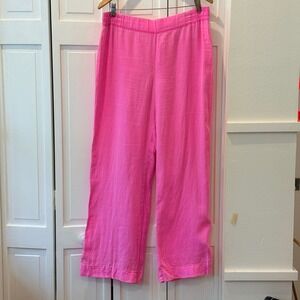 Lilly Pulitzer Pink 100% Linen Wide Leg Pants Elastic Waist Summer Large Resort